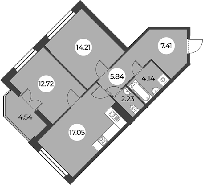 2-комнатная квартира 65.87 м², 8/24 эт., ЖК «Огни Залива»